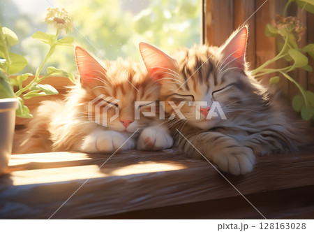 Affection and tenderness between two adorable kittens Affection and tenderness between two adorable kittens 128163028