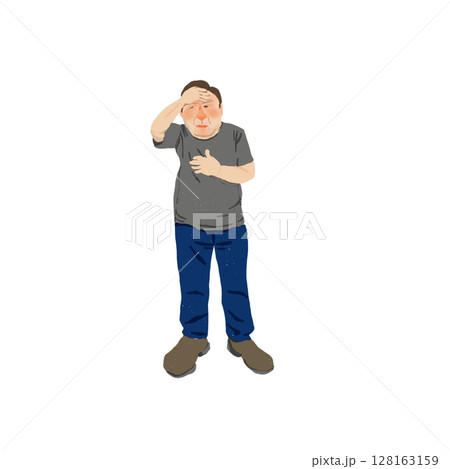 発熱して顔をおさえる中年男性のイラスト(体調不良/看護/医療素材) 発熱して顔をおさえる中年男性のイラスト(体調不良/看護/医療素材) 128163159