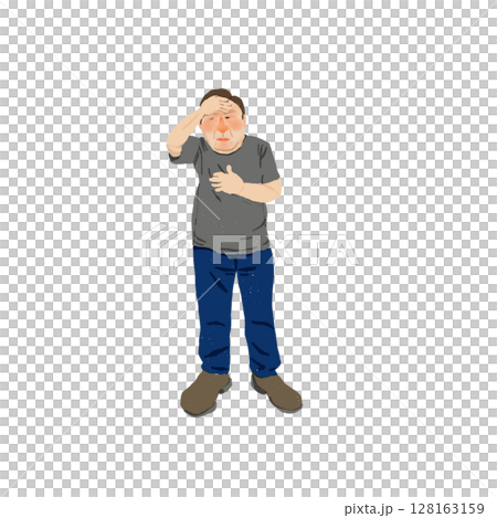 発熱して顔をおさえる中年男性のイラスト(体調不良/看護/医療素材) 発熱して顔をおさえる中年男性のイラスト(体調不良/看護/医療素材) 128163159