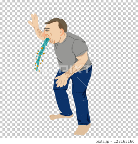 中年男子嘔吐的插圖（噁心/消化症狀/護理材料） 128163160