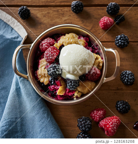 Rustic Berry Cobbler with Vanilla Ice Cream 128163208
