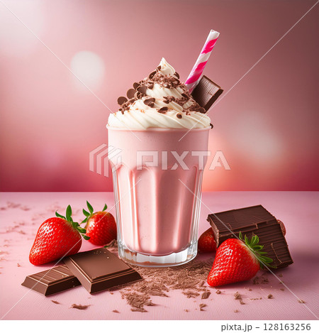 Irresistible Strawberry Milkshake with Chocolate Topping 128163256