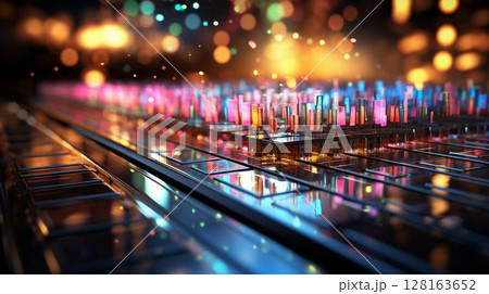 Computer electronic chip with processor, transistors, resistors and microchips. Abstract hi-tech background 128163652