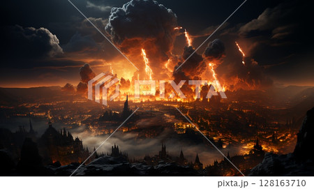 Mushroom of a nuclear explosion of a large powerful atomic bomb. Concept war and apocalypse end of the world 128163710