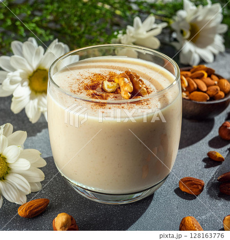 Creamy Beverage with Nuts and Cinnamon Creamy Beverage with Nuts and Cinnamon 128163776