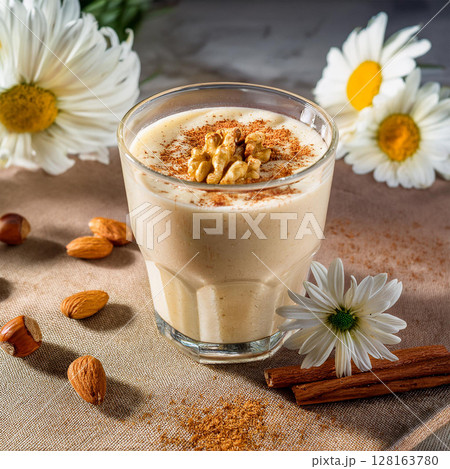 Creamy Beverage with Nuts and Cinnamon 128163780