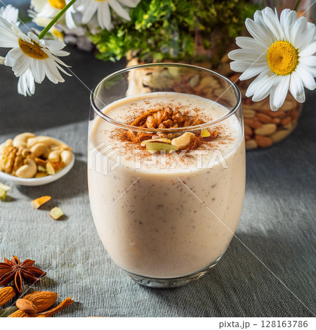 Creamy Beverage with Nuts and Cinnamon 128163786