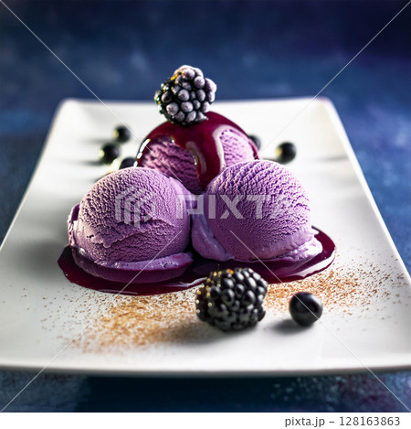 Elegant Vanilla Ice Cream with Berries 128163863