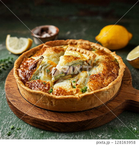 Rustic Savory Pie with Fresh Ingredients Rustic Savory Pie with Fresh Ingredients 128163958