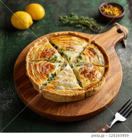 Rustic Savory Pie with Fresh Ingredients 128163959