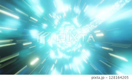 ものすごいスピードで駆け抜ける光の軌跡　カラフルな光の背景 128164205