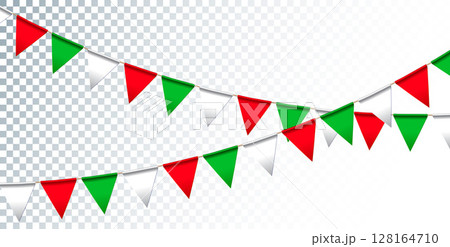 Colorful Party Flags Garland Isolated on Clean Background. Vector Buon Ferragosto Illustration for Italian Traditional Midsummer Holiday Festival Design for Celebration Banner, Flyer, Invitation 128164710