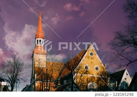 Parnu, Estonia. Close Up View Of Lutheran Church Of St. Elizabeth In Sunny Day Parnu, Estonia. Close Up View Of Lutheran Church Of St. Elizabeth In Sunny Day 128165298