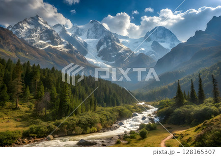 panorama of the valley in mountains 128165307