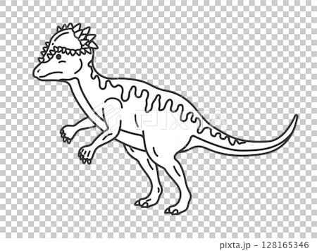 恐竜のパキケファロサウルス（線画）のイラスト 128165346