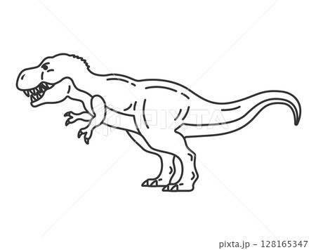 恐竜のティラノサウルス（線画）のイラスト 128165347