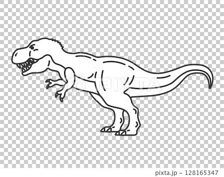 恐竜のティラノサウルス（線画）のイラスト 128165347