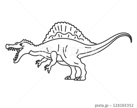 恐竜のスピノサウルス（線画）のイラスト 128165352