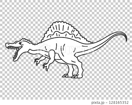 恐竜のスピノサウルス（線画）のイラスト 128165352