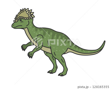 恐竜のパキケファロサウルス（線画カラー）のイラスト 128165355