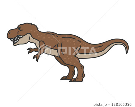 恐竜のティラノサウルス（線画カラー）のイラスト 128165356