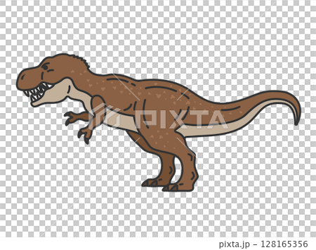 恐竜のティラノサウルス（線画カラー）のイラスト 128165356