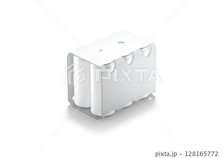 Blank white six can cardboard pack mockup, side view Blank white six can cardboard pack mockup, side view 128165772