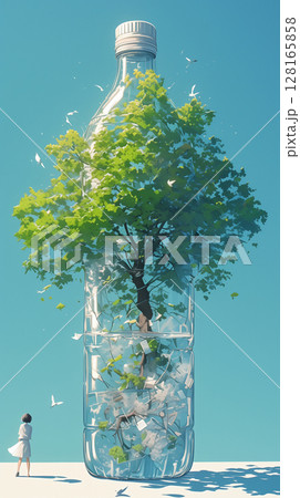 World Environment Day: Tree in Plastic Bottle Illustration. Copy Space Banner. Generative AI 128165858
