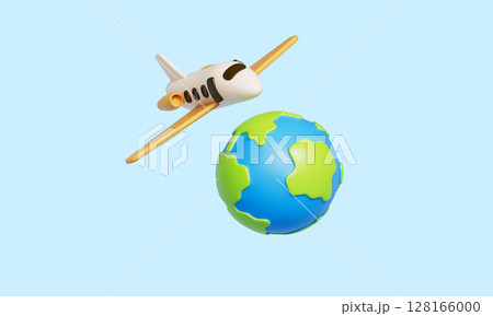Global Travel Airplane and Earth Globe. 3D Rendering. Global Travel Airplane and Earth Globe. 3D Rendering. 128166000