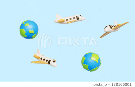 Global Travel Airplane and Earth Globe. 3D Rendering.  128166001