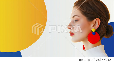 woman with pierced ears, ear piercing, banner with copy space 128166042