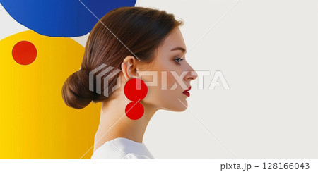 woman with pierced ears, ear piercing, banner with copy space 128166043
