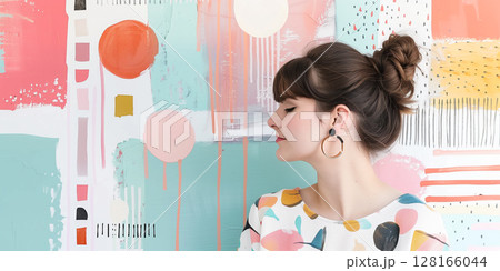 woman with pierced ears, ear piercing, banner with copy space 128166044