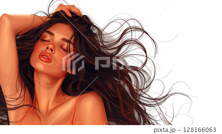 banner with copy space, woman with smooth skin in armpits, laser depilation, hair removal, sugaring, wax, waxing, razor 128166063