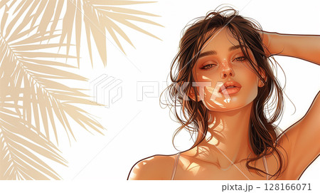 banner with copy space, woman with smooth skin in armpits, laser depilation, hair removal, sugaring, wax, waxing, razor 128166071