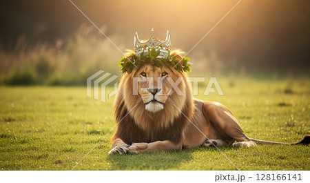 王冠をかぶったライオン 128166141