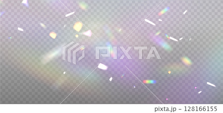 Rainbow chaotic reflection light prism effect on light background. Hologram glass dispersion, crystal flare leak shadow overlay. Vector illustration Rainbow chaotic reflection light prism effect on light background. Hologram glass dispersion, crystal flare leak shadow overlay. Vector illustration 128166155