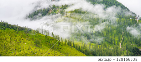 Low Tauern Mountain Landscape in Austria showcases lush greenery and gentle slopes, shrouded in mist. This serene environment invites hikers to explore nature's beauty and tranquility. Low Tauern Mountain Landscape in Austria showcases lush greenery and gentle slopes, shrouded in mist. This serene environment invites hikers to explore nature's beauty and tranquility. 128166338