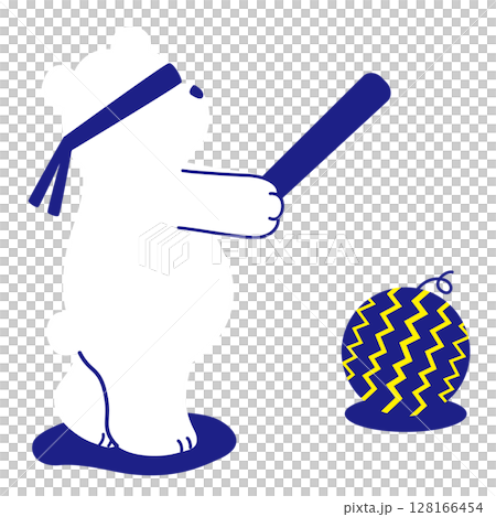 插畫素材：北極熊劈西瓜（無輪廓） 128166454