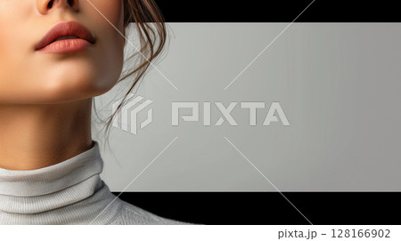 Venus rings horizontal on neck, age-related skin changes, senior, gradual aging, banner with copy space Venus rings horizontal on neck, age-related skin changes, senior, gradual aging, banner with copy space 128166902