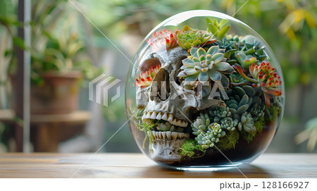 Florarium, aquarium with flowers, banner with copy space, floristry 128166927