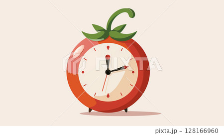 Pomodoro method, planning. Clock that looks like tomato. white background, copy space banner 128166960