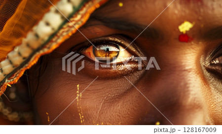 Indian native aboriginal woman eyes sight, International Day of the World's Indigenous Peoples, banner copy space 128167009