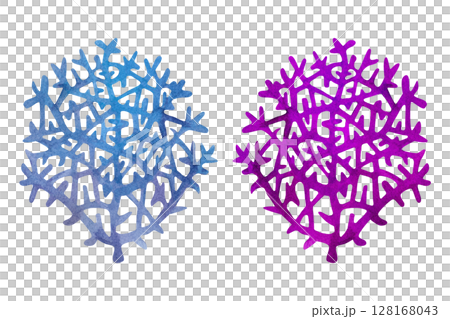 Blue and pink fire coral. Watercolor illustration of multicolored reticulated fire coral isolated on white background for marine design, snorkeling, diving, book, art, craft, textile, scrapbook. 128168043
