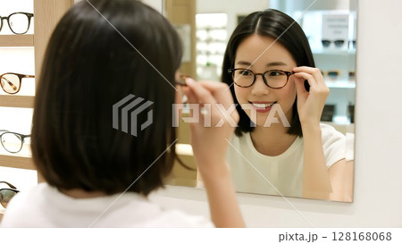 メガネを試着する若い女性 128168068