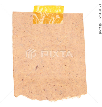Blank old blank paper attached by adhesive tape, isolated on transparent background. Vintage blank paper concept 128168171