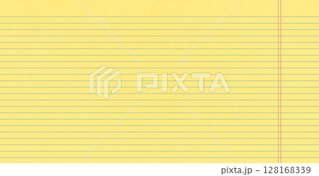 Legal pad lined horizontal textured paper. Yellow worksheet with stripes. Blank empty page of binder. Wide line grid backdrop. Vector grid school notepad cover illustration. Scrapbook stationary 128168339