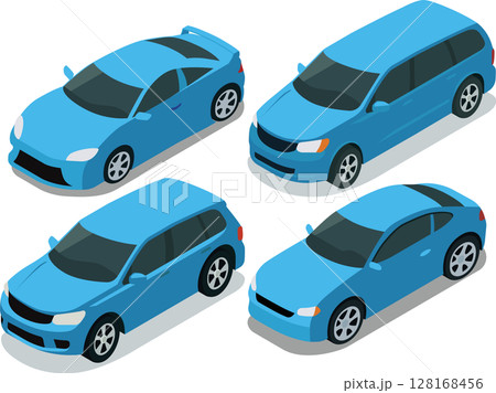 Set of isometric light blue modern city car 128168456