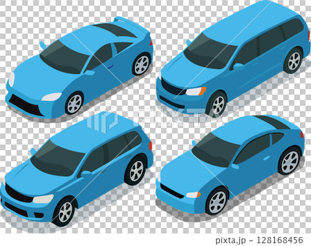 Set of isometric light blue modern city car 128168456