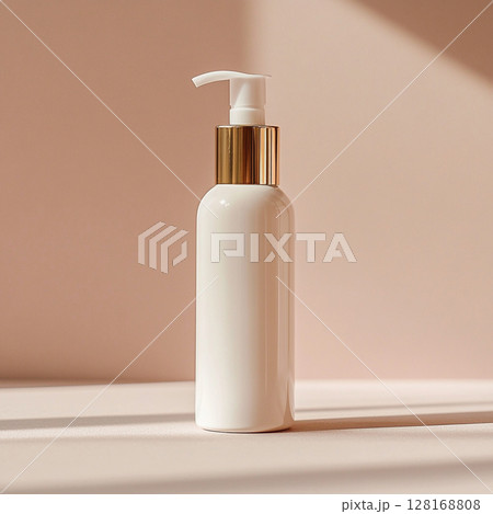 Cosmetic Bottle on Soft Pastel Background with Copy Space 128168808